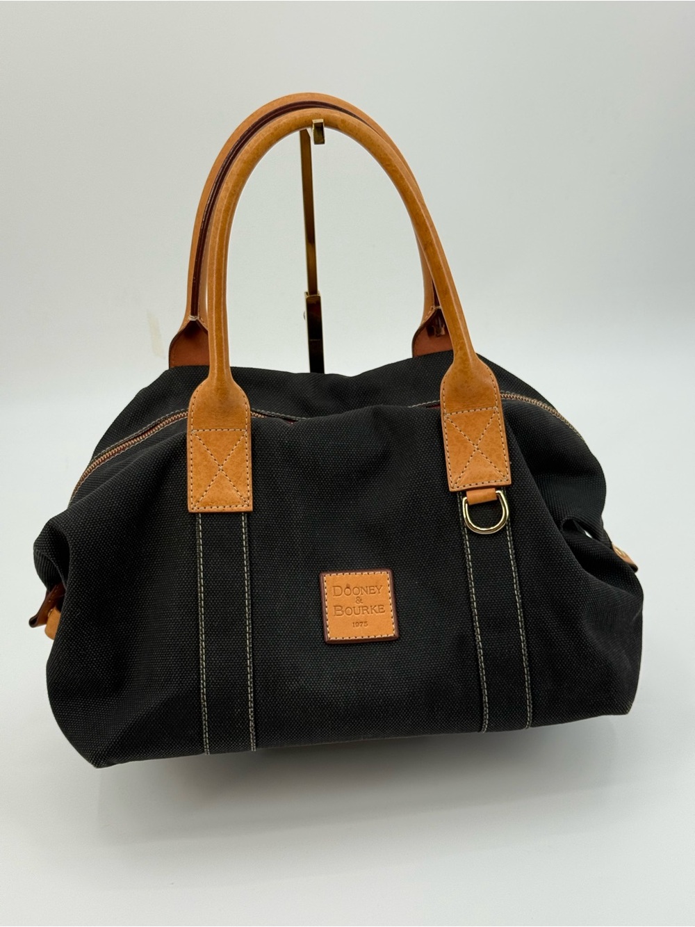 VTG Dooney & Bourke Black Canvas Leather Trim Satchel Bag | Classic Shoulder - Picture 3 of 16